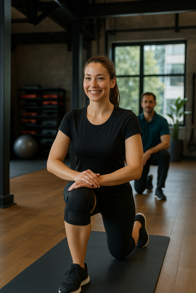 femme en train de s'entraîner à l'occasion d'une rééducation sportive après blessure